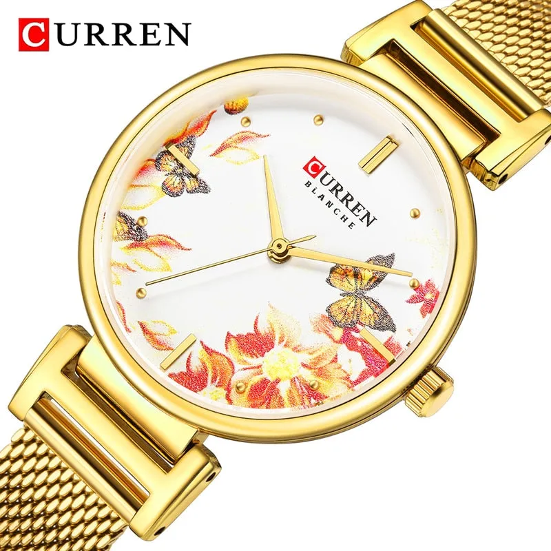 CURREN Fashion Luxury Women Watch Creative Flower Dial Clock Steel Strap Ladies Wrist Watches Top Brand Women Watch Reloj Mujer
