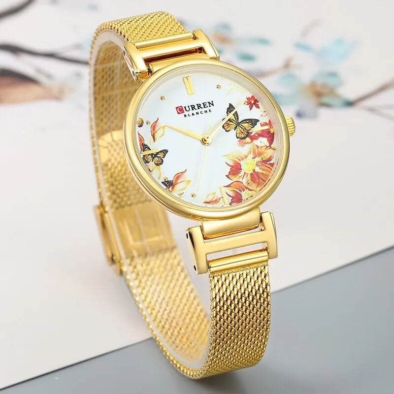CURREN Fashion Luxury Women Watch Creative Flower Dial Clock Steel Strap Ladies Wrist Watches Top Brand Women Watch Reloj Mujer