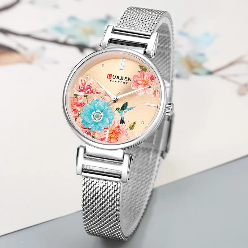 CURREN Fashion Luxury Women Watch Creative Flower Dial Clock Steel Strap Ladies Wrist Watches Top Brand Women Watch Reloj Mujer