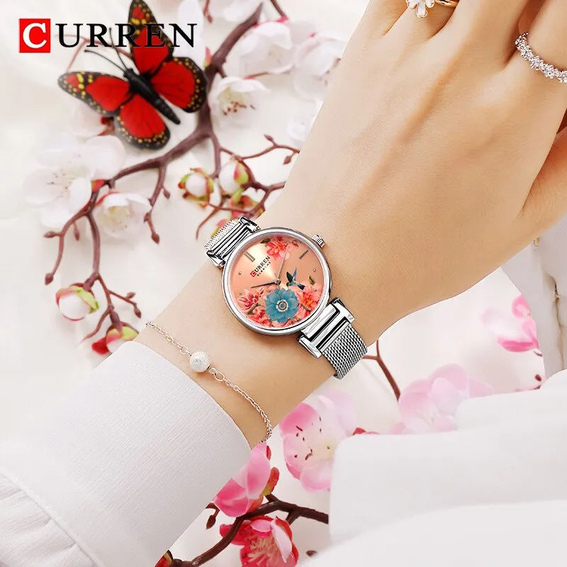 CURREN Fashion Luxury Women Watch Creative Flower Dial Clock Steel Strap Ladies Wrist Watches Top Brand Women Watch Reloj Mujer