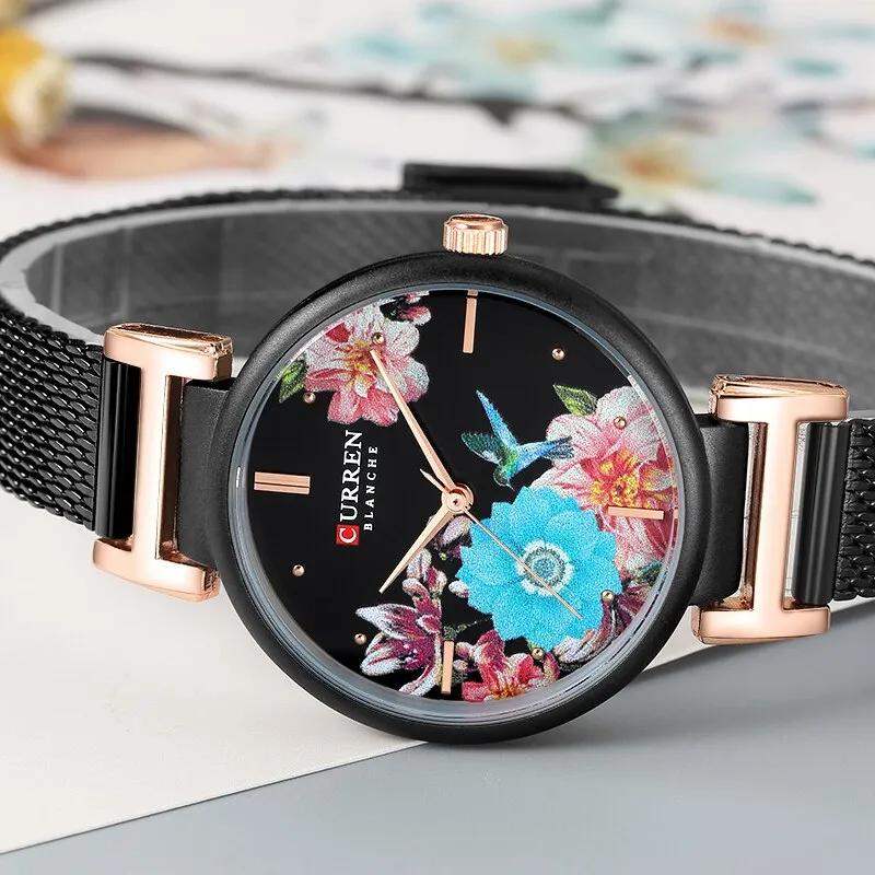 CURREN Fashion Luxury Women Watch Creative Flower Dial Clock Steel Strap Ladies Wrist Watches Top Brand Women Watch Reloj Mujer