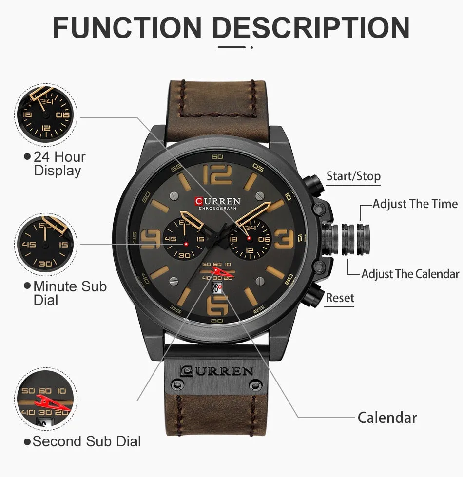 CURREN Mens Watches Top Luxury Brand Waterproof Sport Wrist Watch