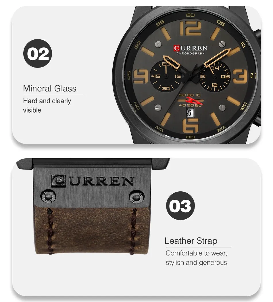 CURREN Mens Watches Top Luxury Brand Waterproof Sport Wrist Watch