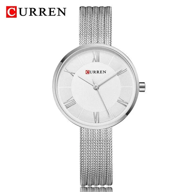 CURREN Women Watches Luxury Analog Quartz Wristwatch Classic Silver Female Clock Ladies Fashion Casual Dress Watch Reloj Mujer