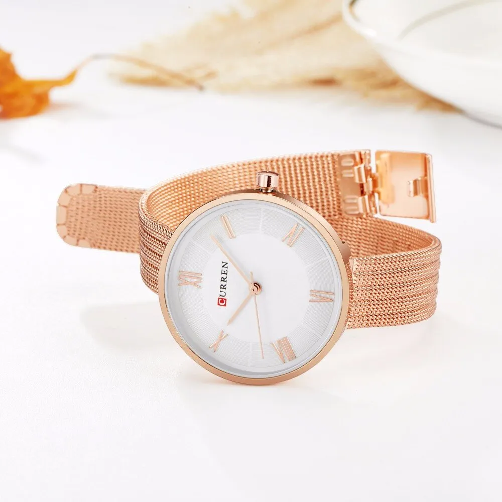 CURREN Women Watches Luxury Analog Quartz Wristwatch Classic Silver Female Clock Ladies Fashion Casual Dress Watch Reloj Mujer