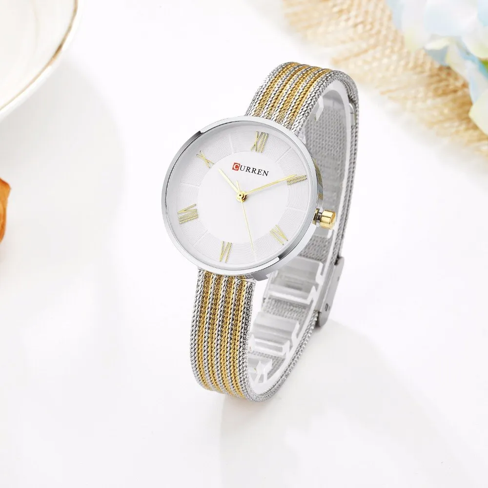 CURREN Women Watches Luxury Analog Quartz Wristwatch Classic Silver Female Clock Ladies Fashion Casual Dress Watch Reloj Mujer
