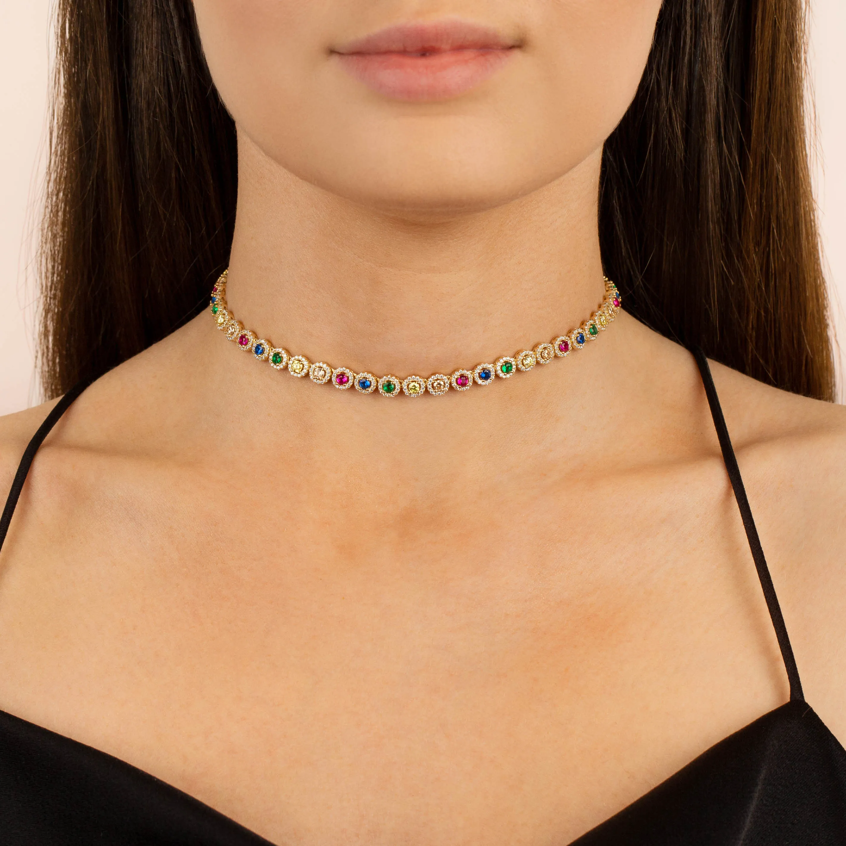 CZ Halo Multi-Color Choker