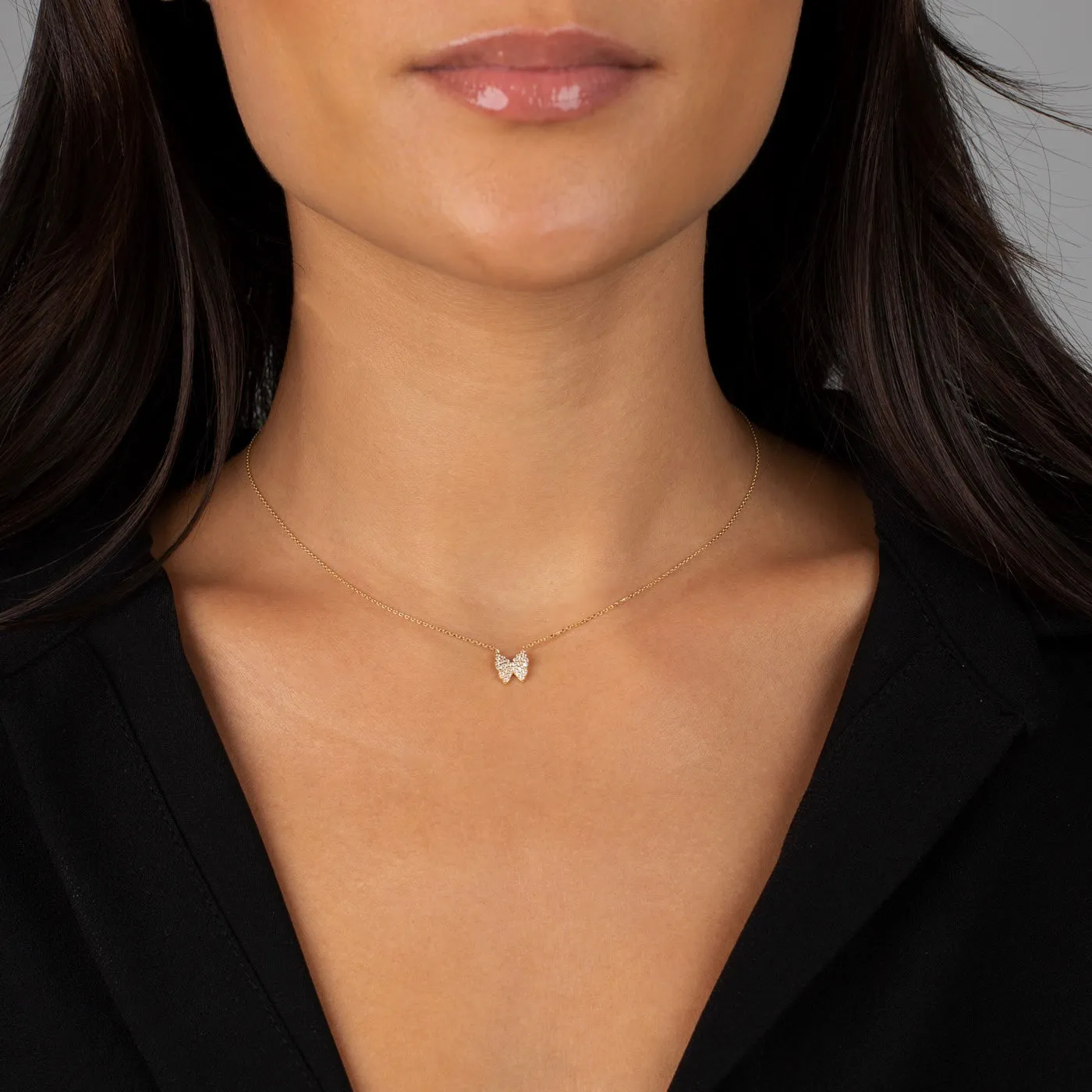 CZ Pave Butterfly Necklace 14K