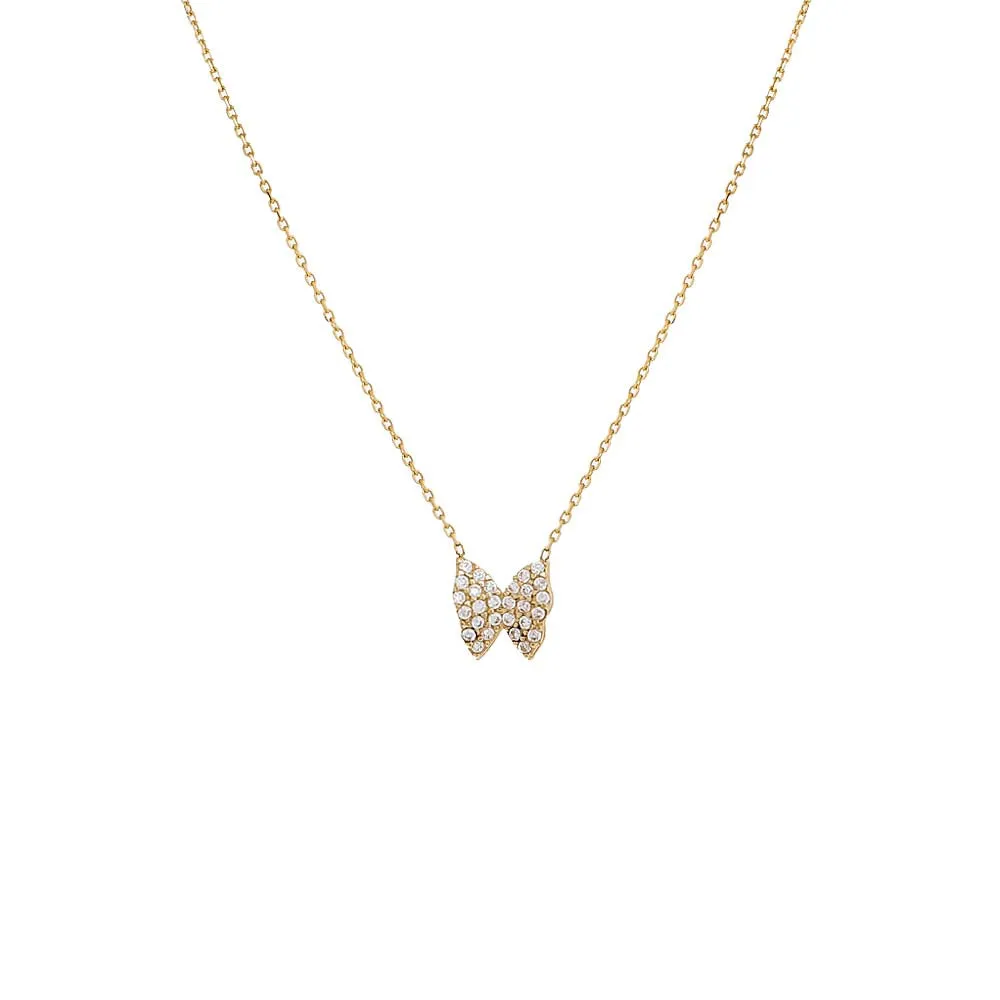 CZ Pave Butterfly Necklace 14K