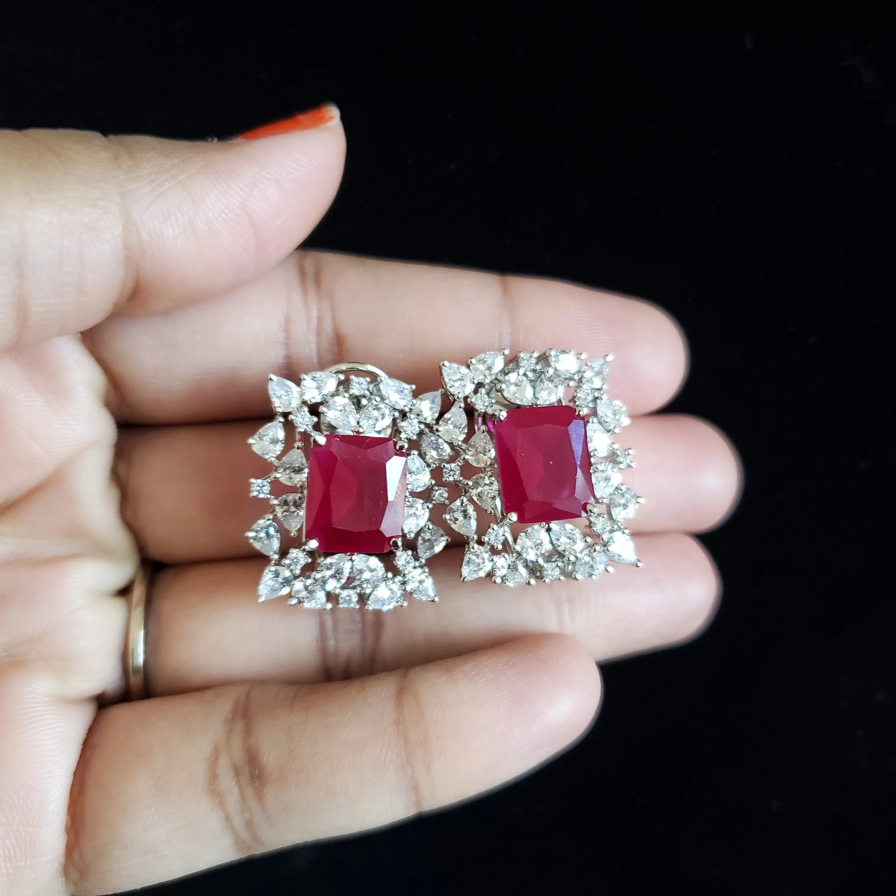 Cz Tops With Rhodium Plating Ruby