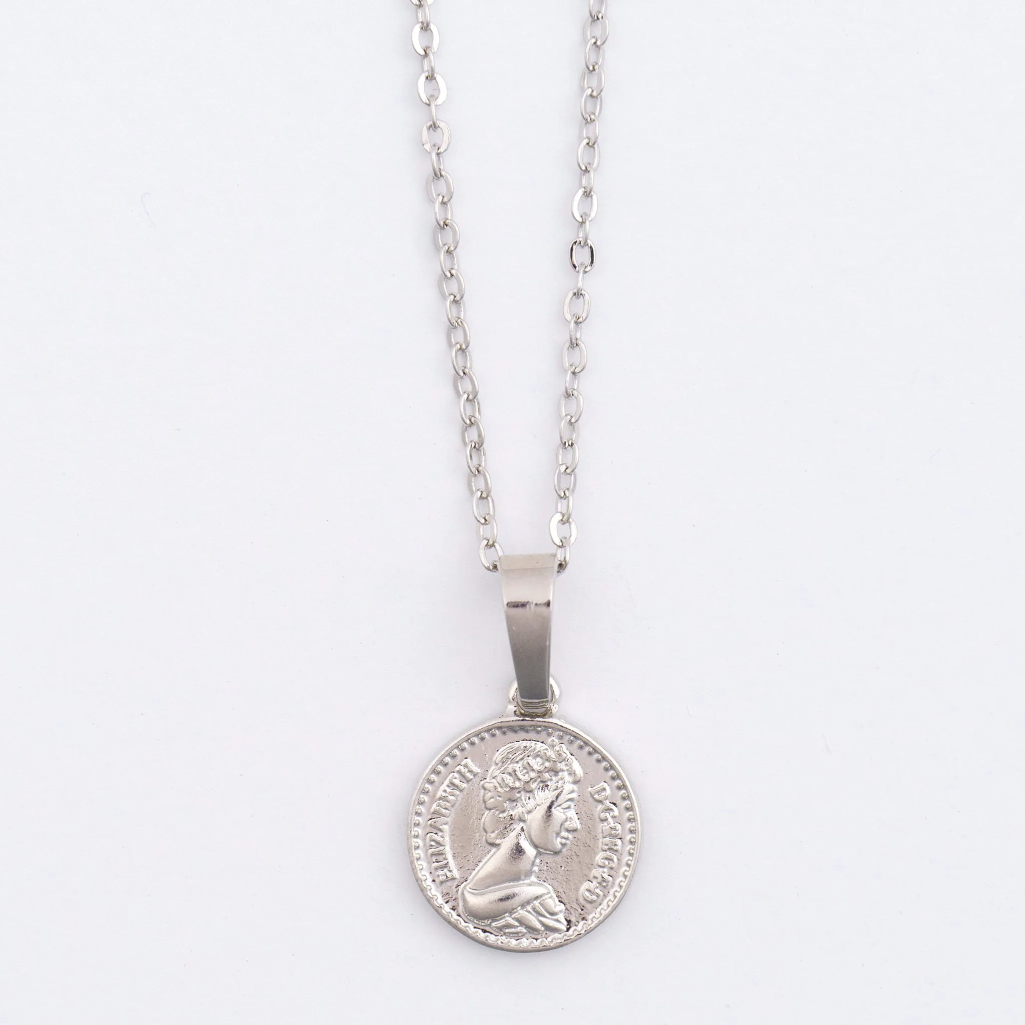 Dainty Silver Coin Charm Necklace
