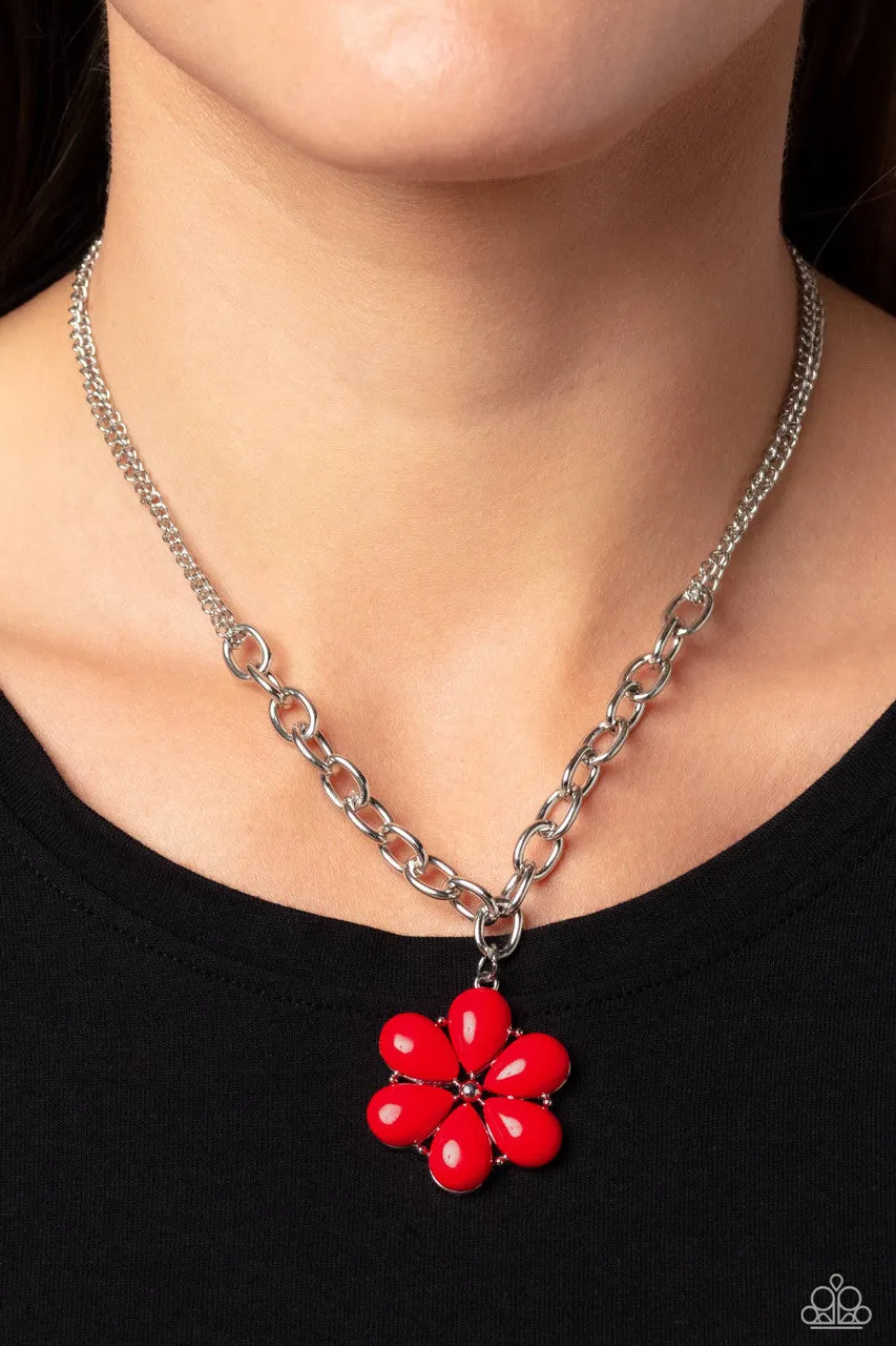 Dazzling Dahlia - Red - Beaded Flower Paparazzi Short Necklace