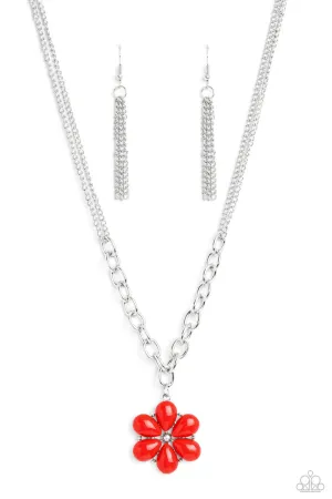 Dazzling Dahlia - Red - Beaded Flower Paparazzi Short Necklace