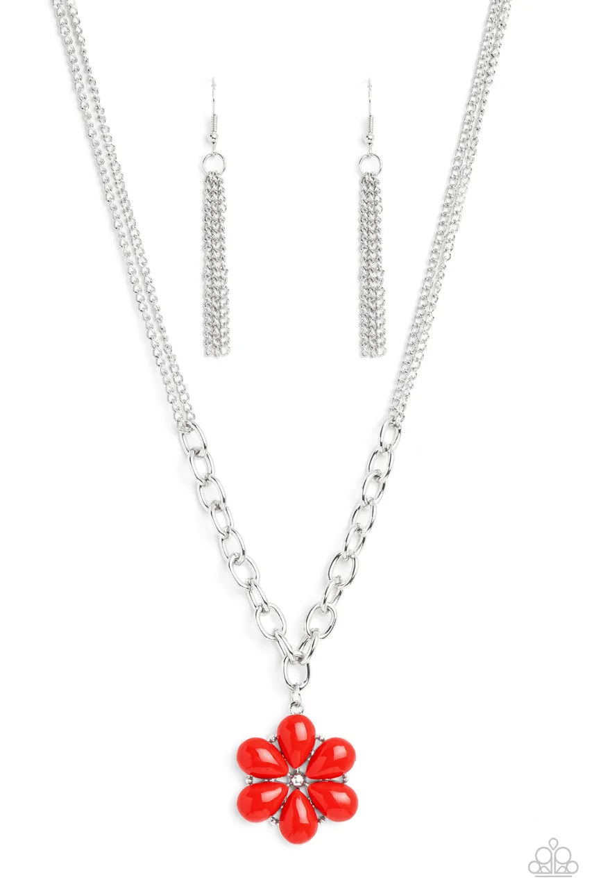 Dazzling Dahlia - Red - Beaded Flower Paparazzi Short Necklace