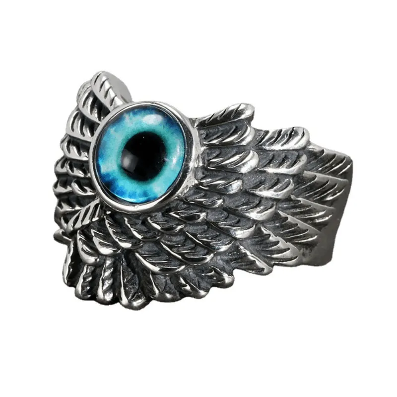 Devil's Eye Ring Retro Punk Style Open Adjustable Eye Alloy Ring Feather Ring
