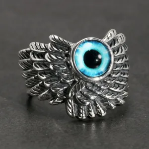 Devil's Eye Ring Retro Punk Style Open Adjustable Eye Alloy Ring Feather Ring