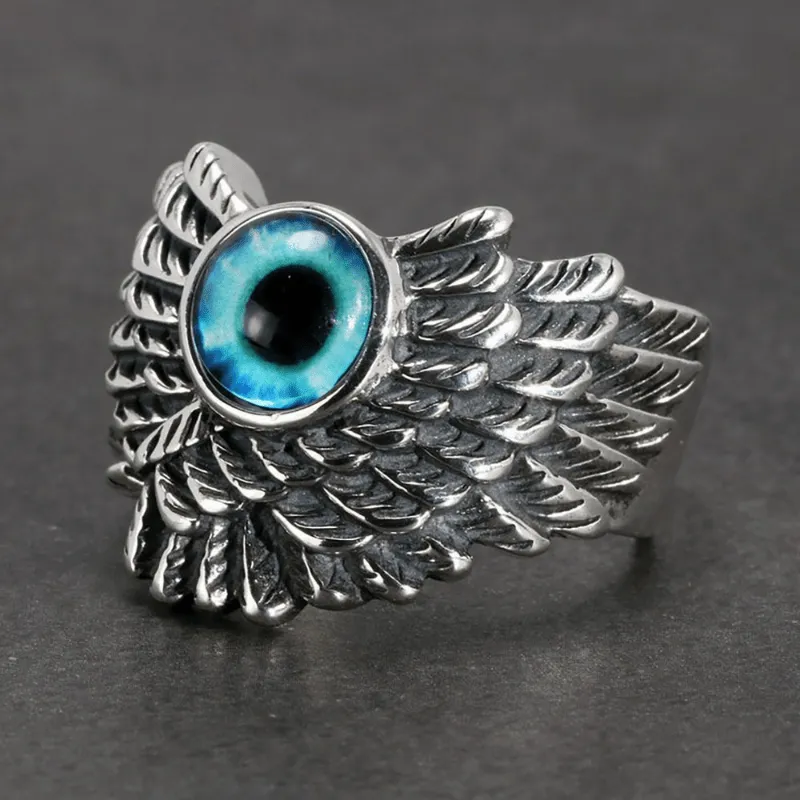 Devil's Eye Ring Retro Punk Style Open Adjustable Eye Alloy Ring Feather Ring