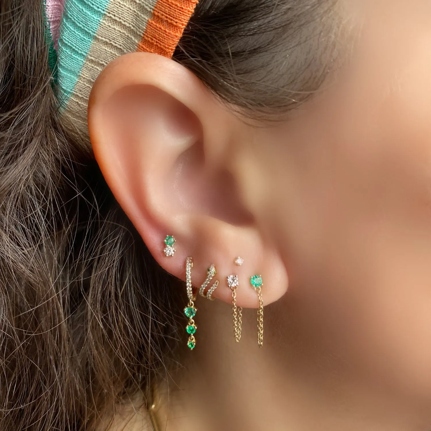 Diamond and Emerald Tethered Earrings