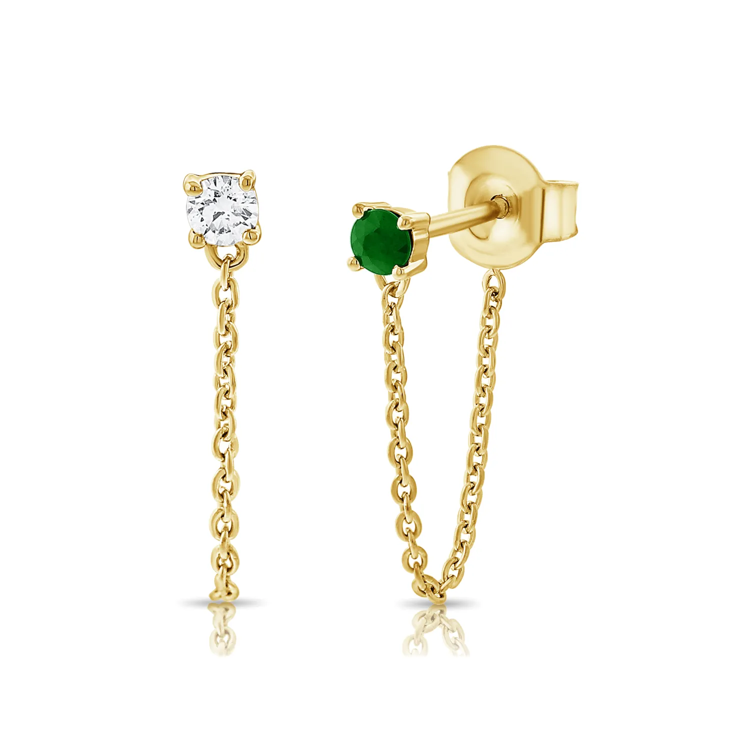 Diamond and Emerald Tethered Earrings