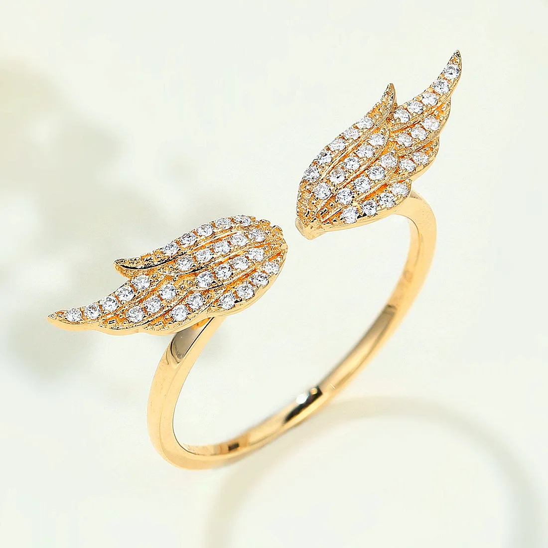 Diamond Angel Wings Open Ring