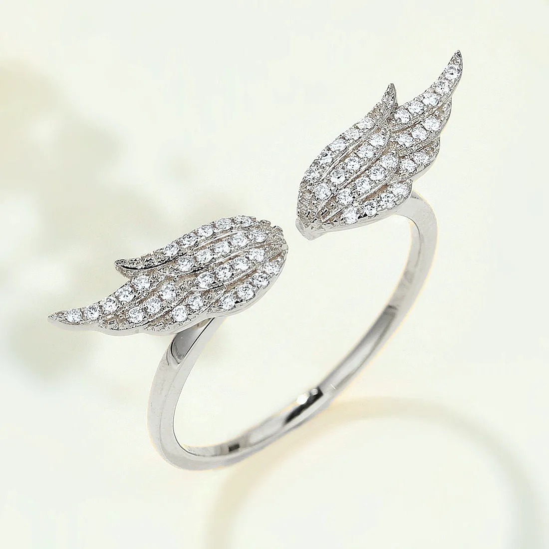 Diamond Angel Wings Open Ring