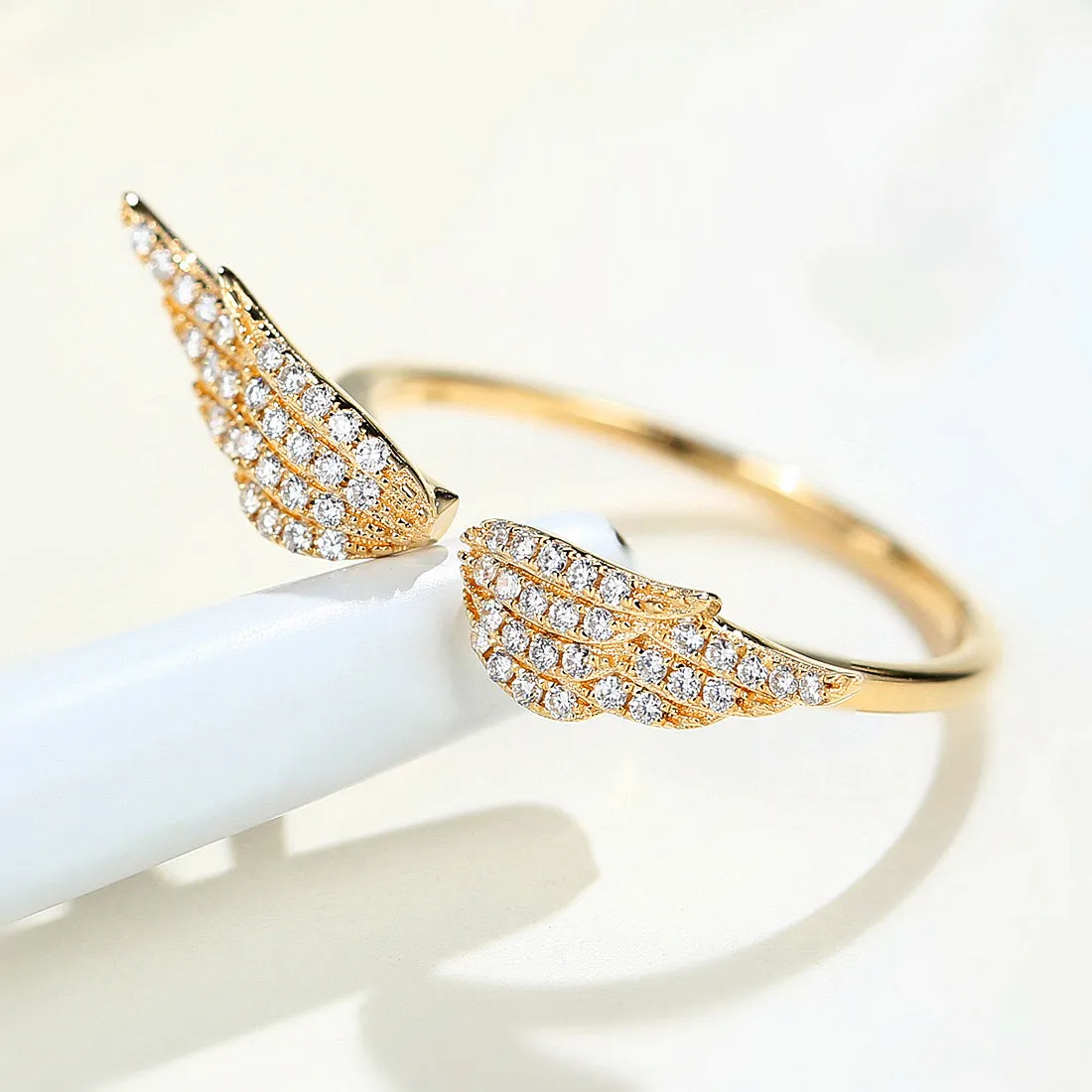 Diamond Angel Wings Open Ring