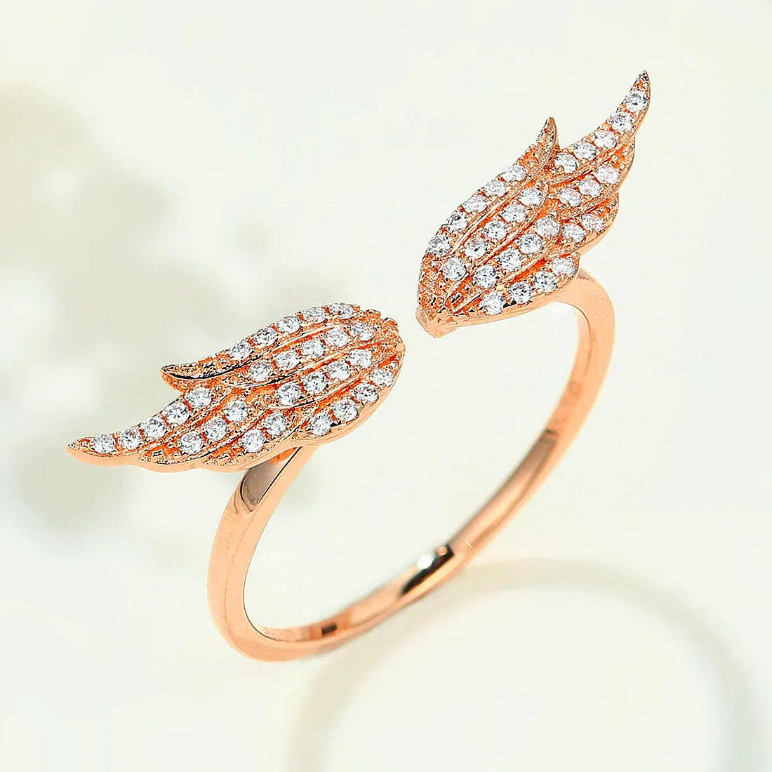 Diamond Angel Wings Open Ring