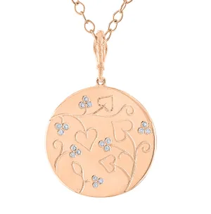 Diamond Coin Pendant, 14K Rose Gold Diamond Large Coin Pendant Necklace, 28 Inch Long Coin Necklace , Rose Gold Coin Necklace Hand Made