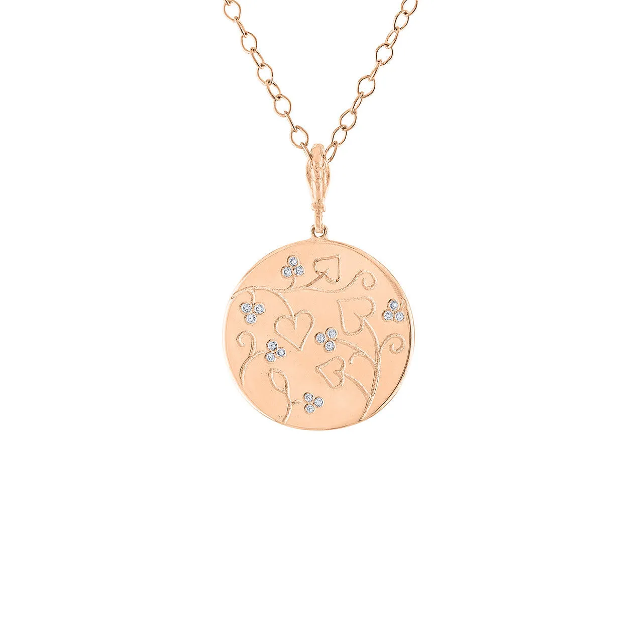 Diamond Coin Pendant, 14K Rose Gold Diamond Large Coin Pendant Necklace, 28 Inch Long Coin Necklace , Rose Gold Coin Necklace Hand Made