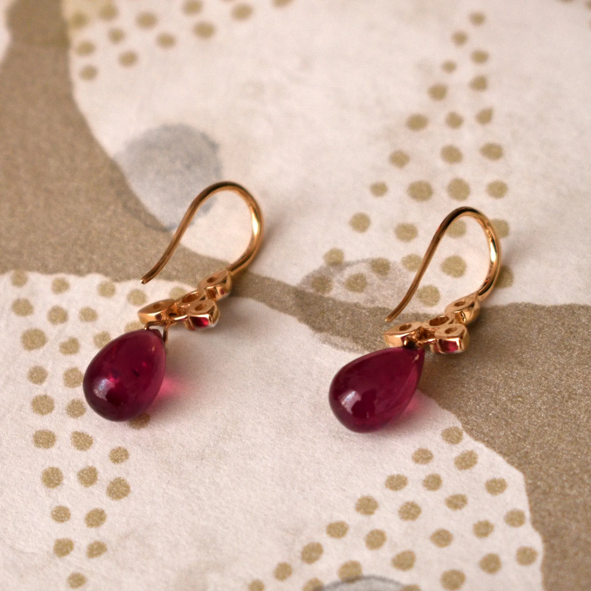 Diamond Ear Wire Earrings with Ruby Drops