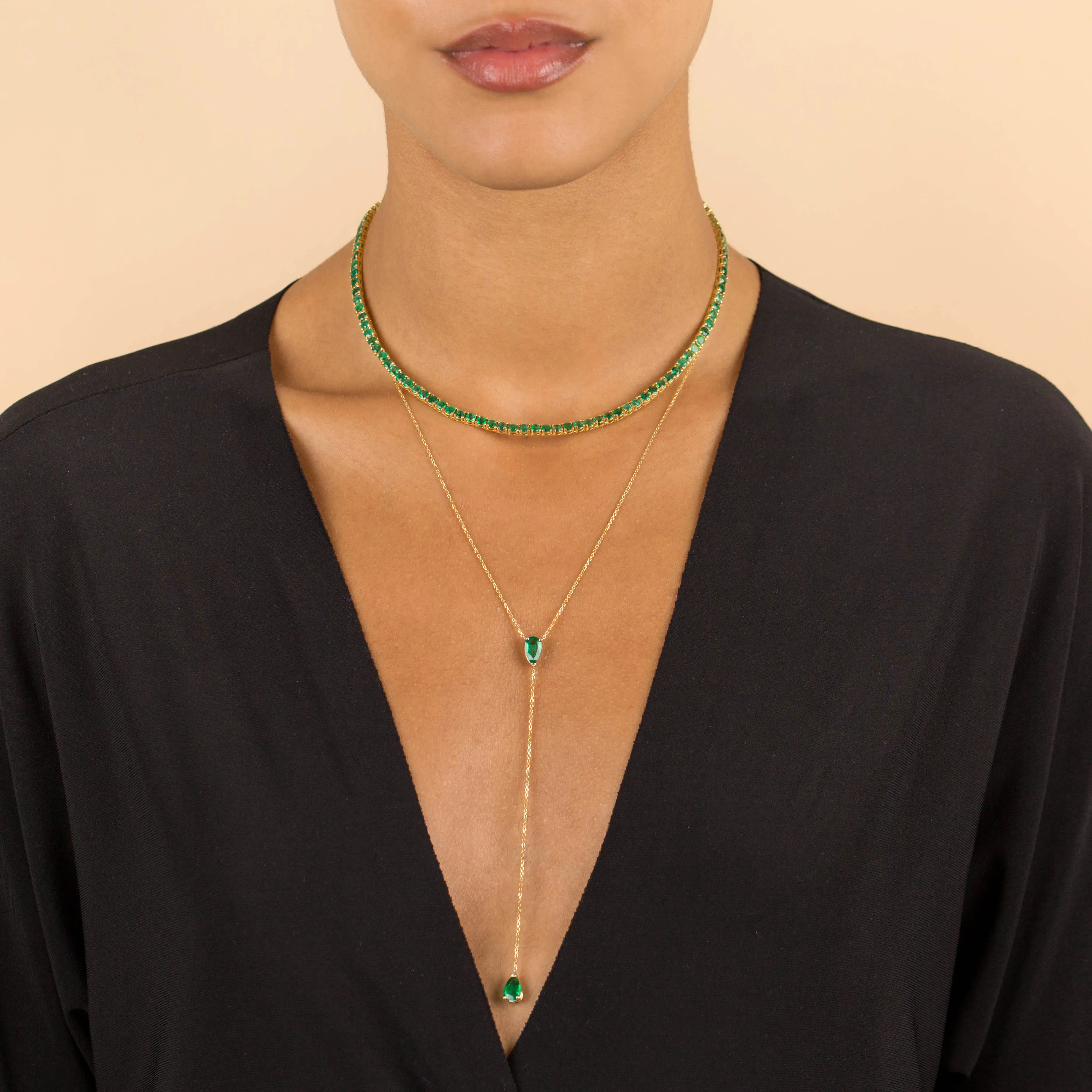 Diamond Emerald Teardrop Lariat 14K