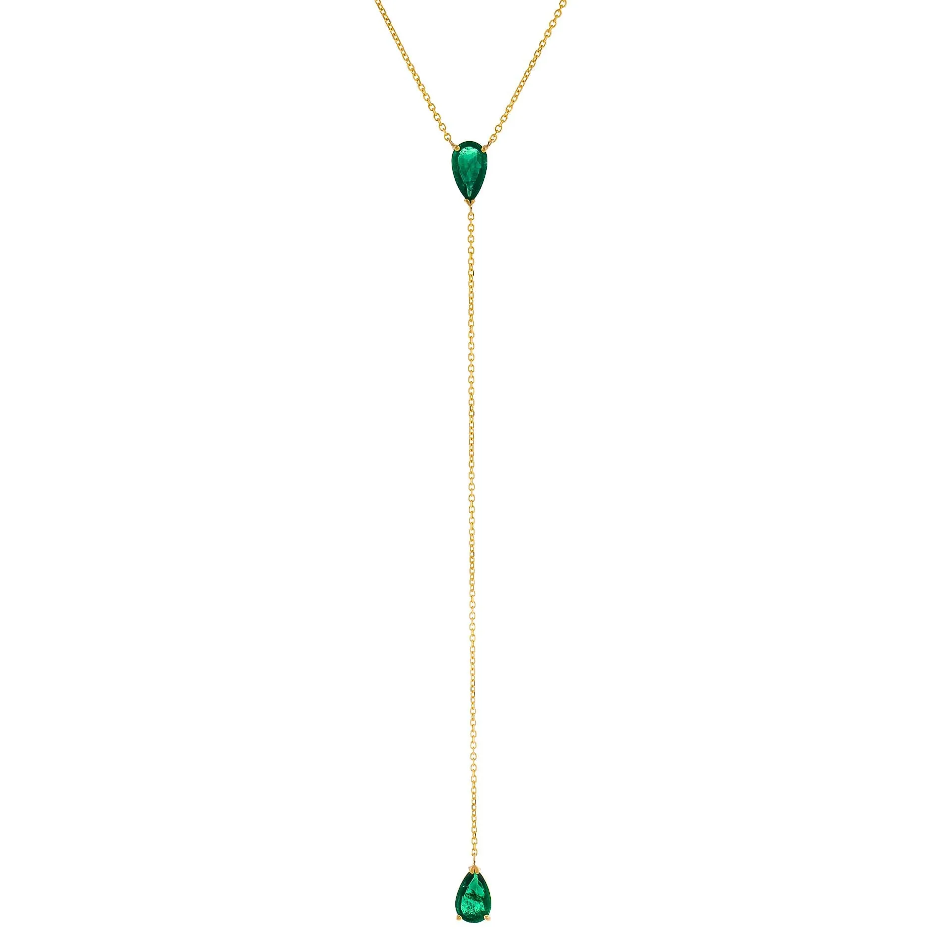 Diamond Emerald Teardrop Lariat 14K