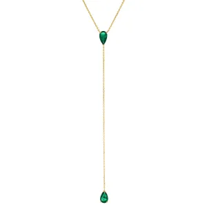 Diamond Emerald Teardrop Lariat 14K