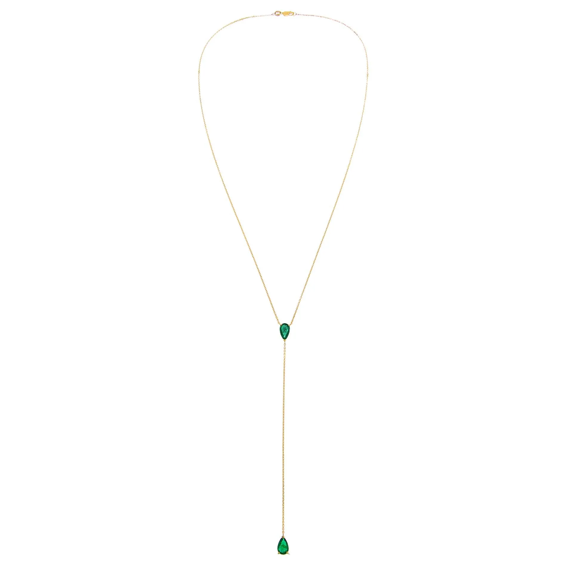 Diamond Emerald Teardrop Lariat 14K