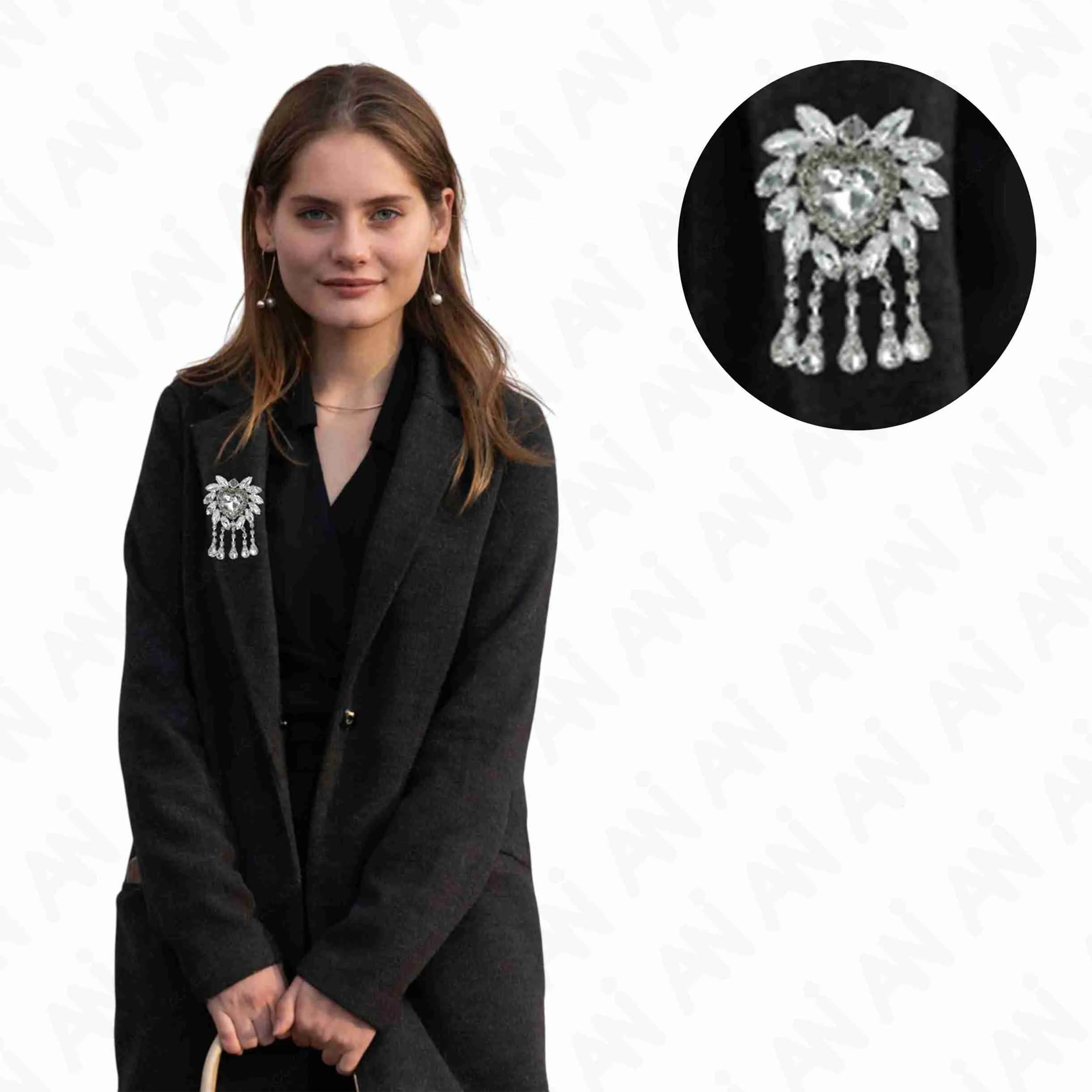 Diamond Silver Luxury Style Brooch for Women's Fashion