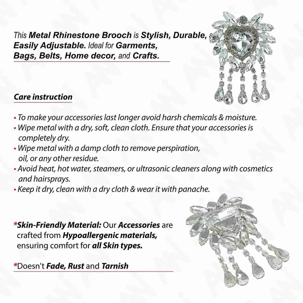 Diamond Silver Luxury Style Brooch for Women's Fashion