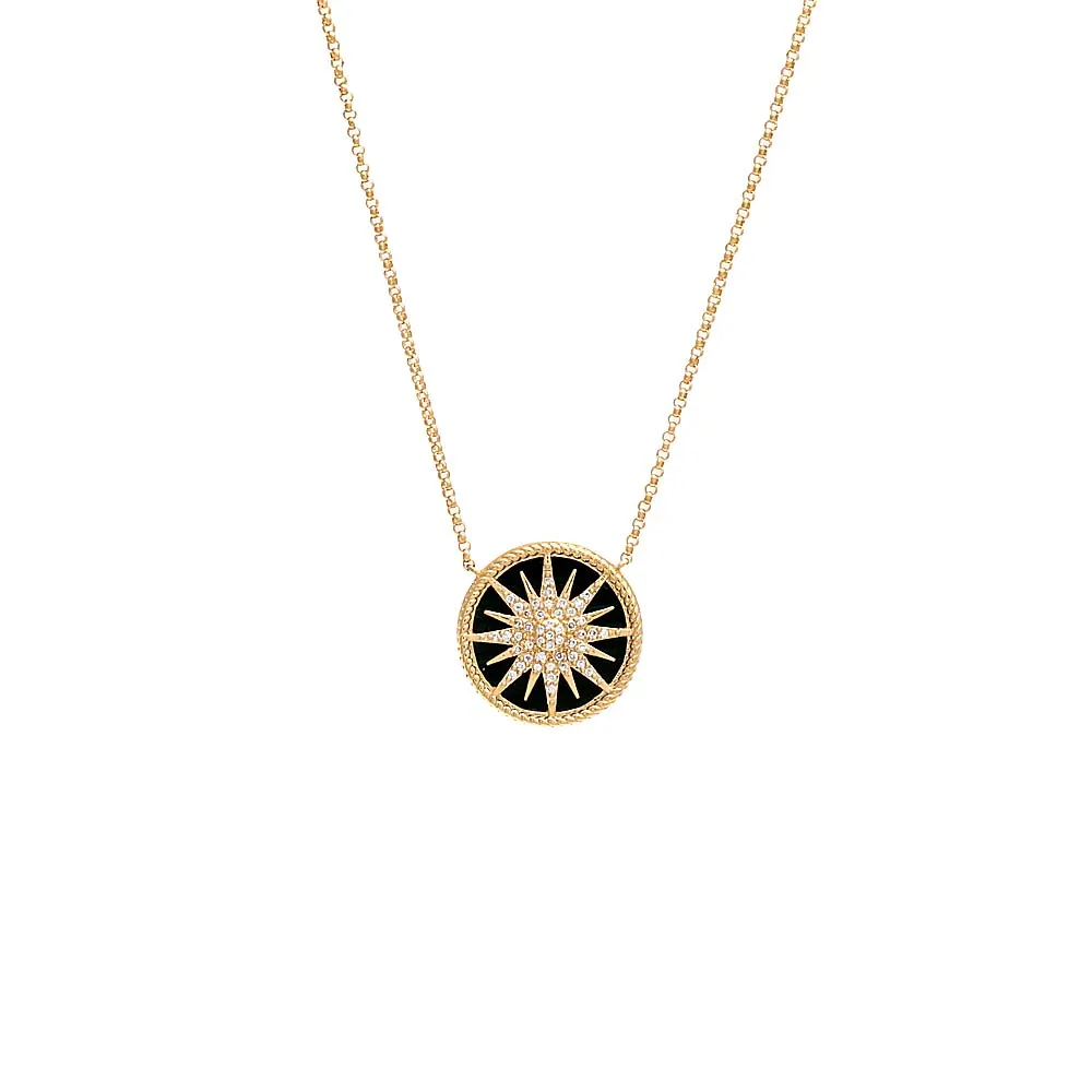 Diamond Starburst Malachite Coin Necklace 14K