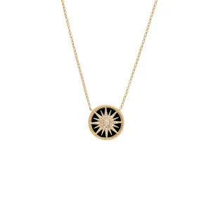 Diamond Starburst Malachite Coin Necklace 14K