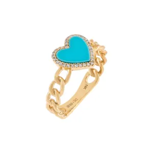 Diamond Turquoise Heart Braided Ring 14K