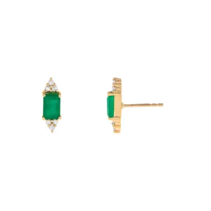 Diamond X Emerald Baguette Stud Earring 14K