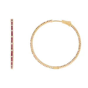 Diamond X Ruby Hoop Earring 14K