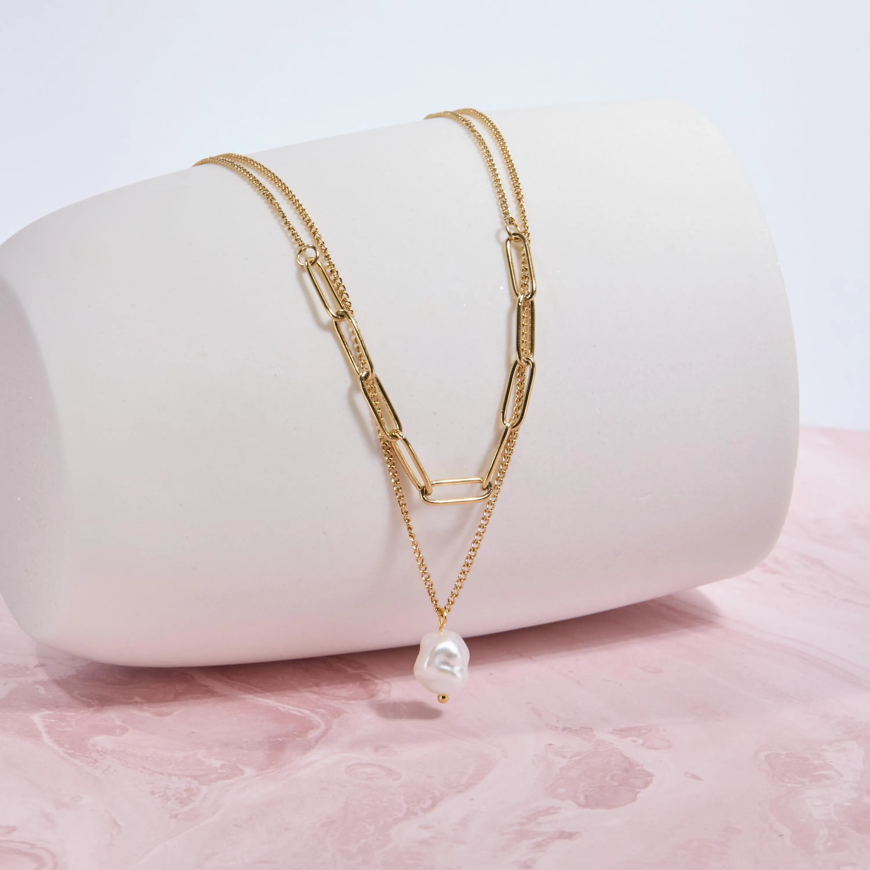 Double Chain Pearl Necklace