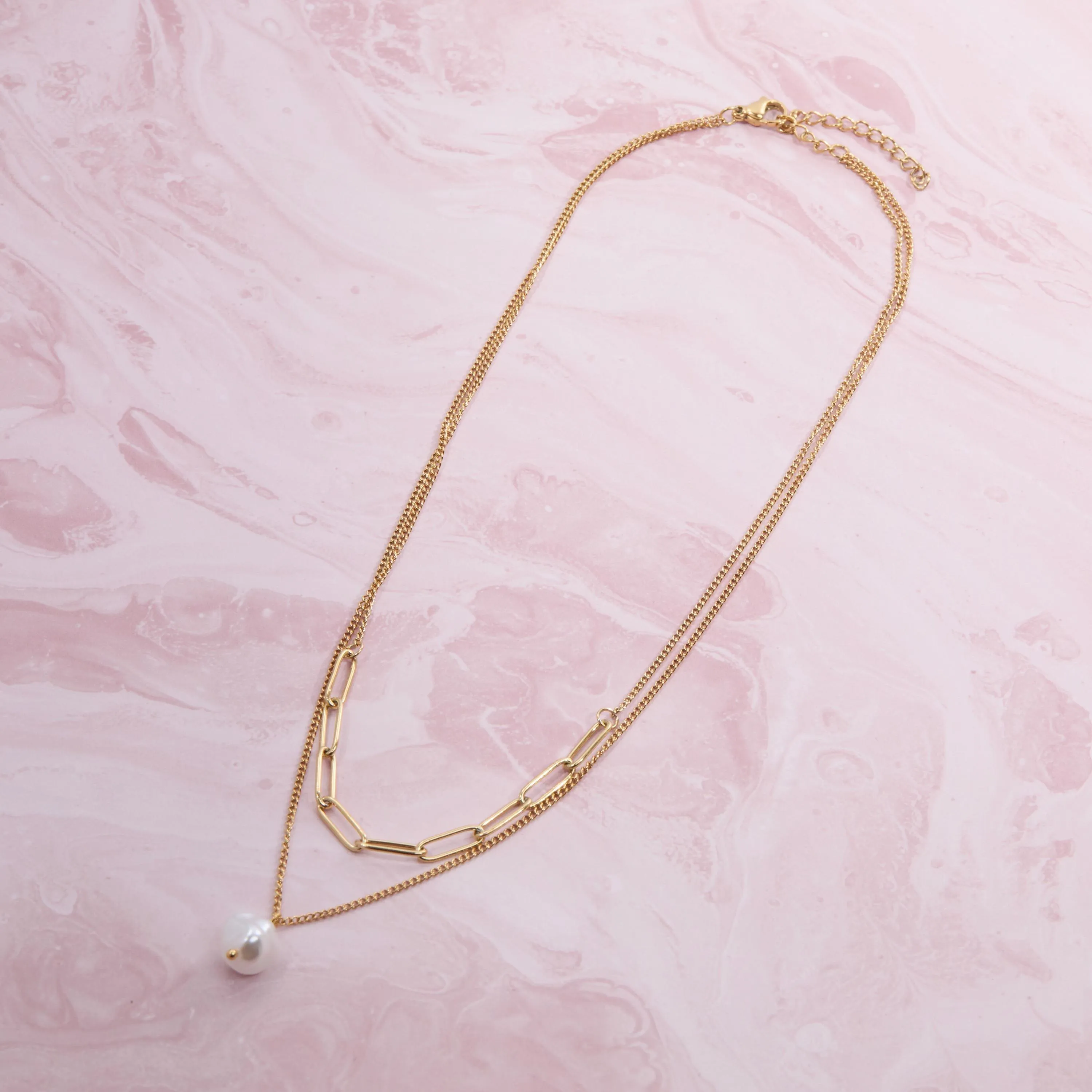 Double Chain Pearl Necklace