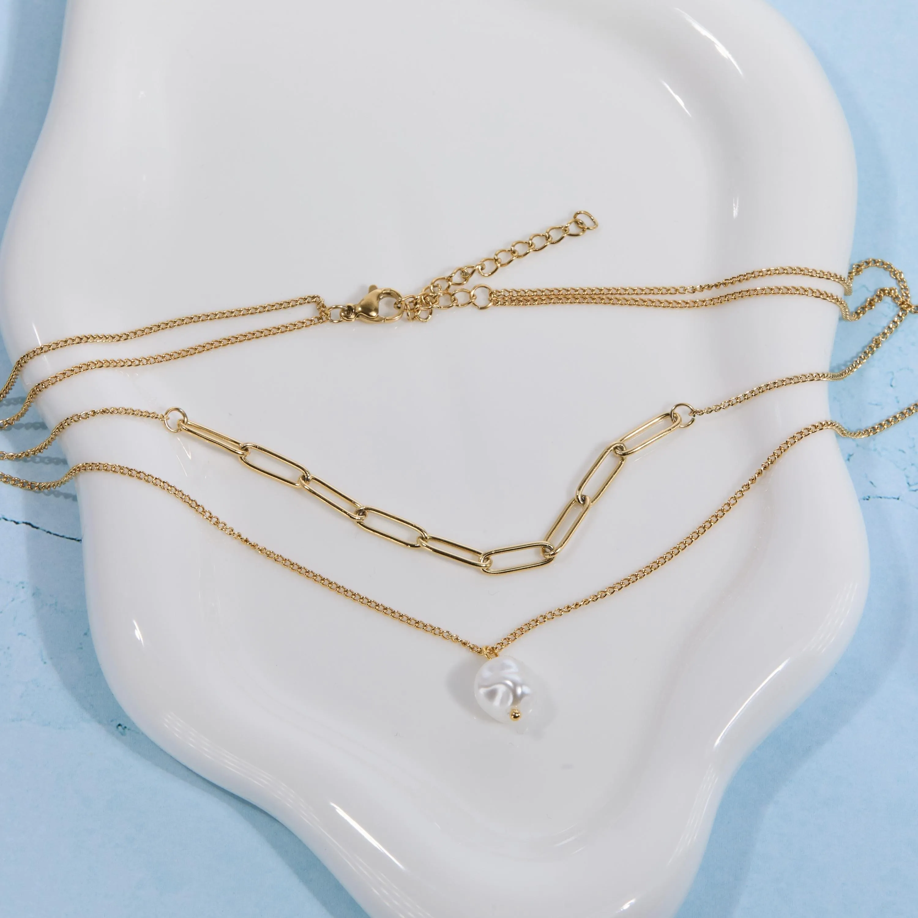 Double Chain Pearl Necklace