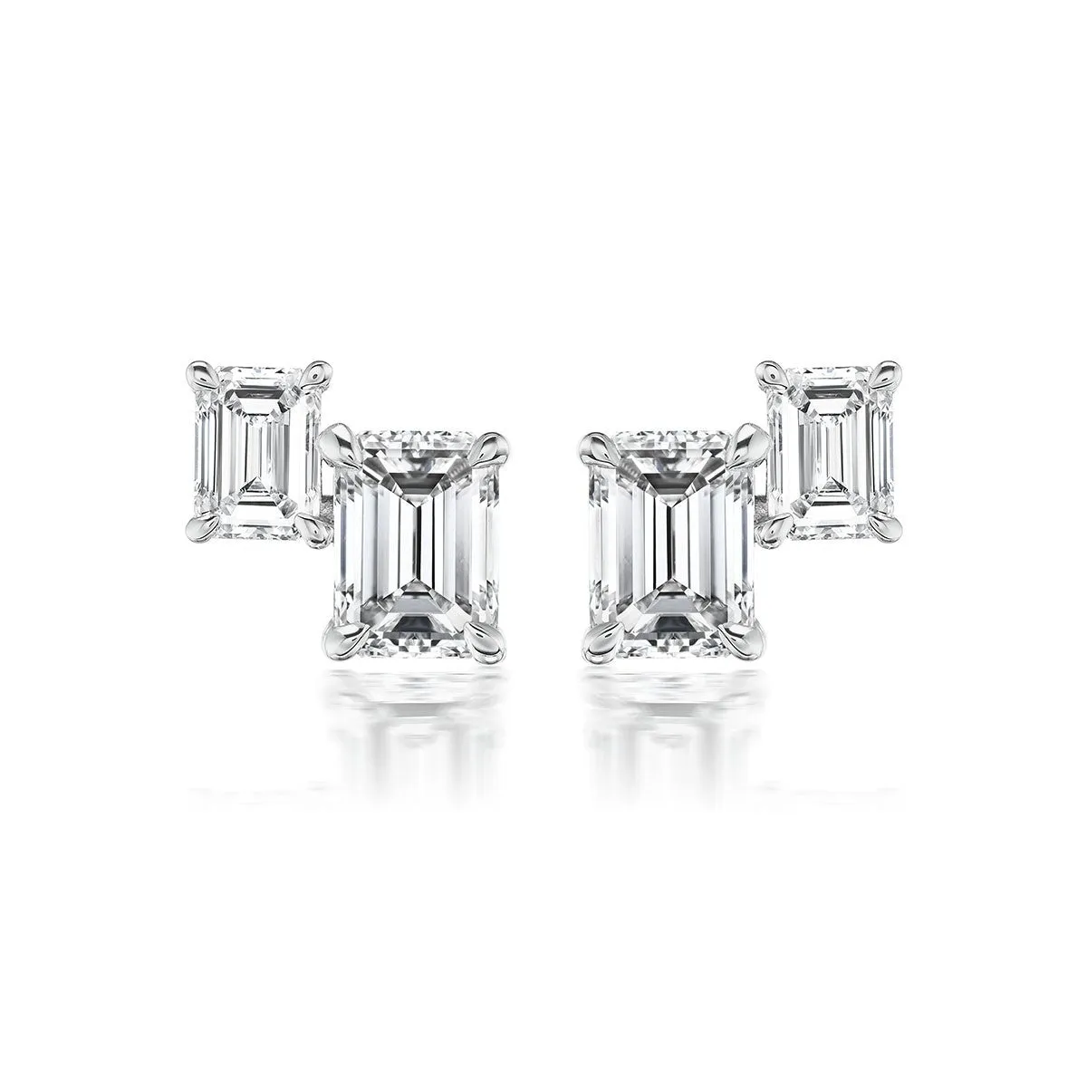 Double Emerald Cut Diamond Stud Earrings