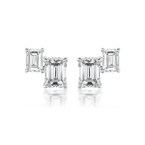 Double Emerald Cut Diamond Stud Earrings