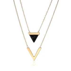 Double Layer Marble and Chevron Necklace - High-Quality Zinc Alloy and Stone