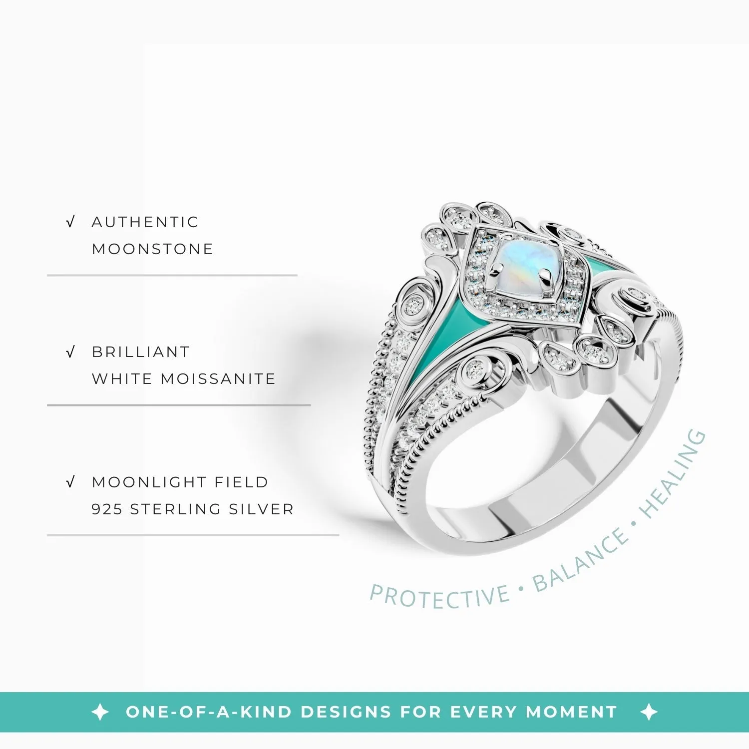 Eagle's Feather Ring - Moonstone