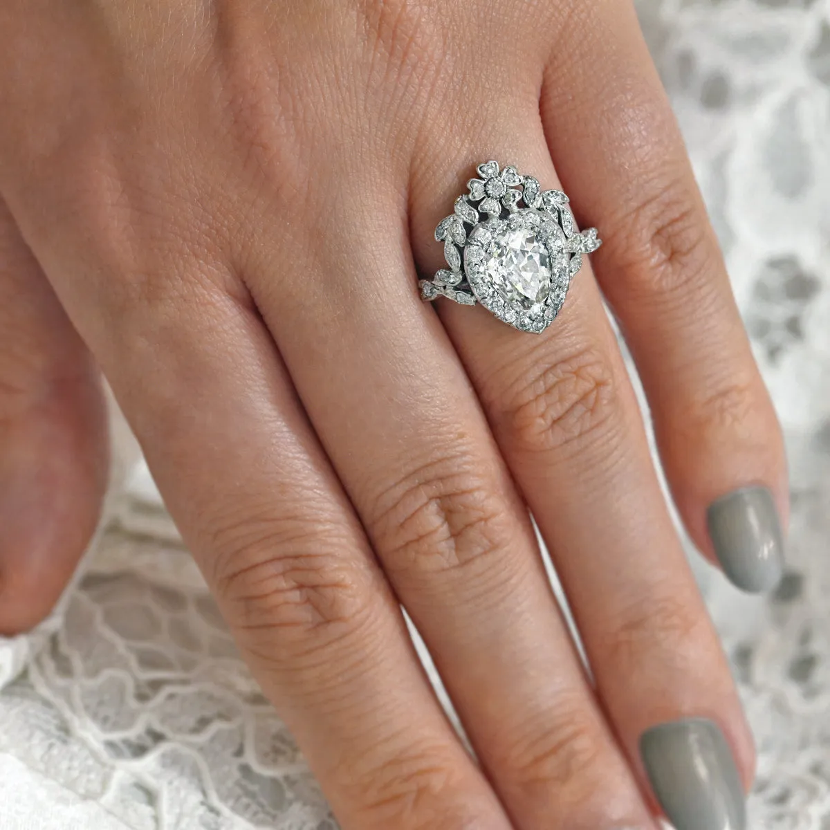 Early 20th Century 2.30ct Pear Cut Diamond Cluster Ring | Pre-Loved | Platinum