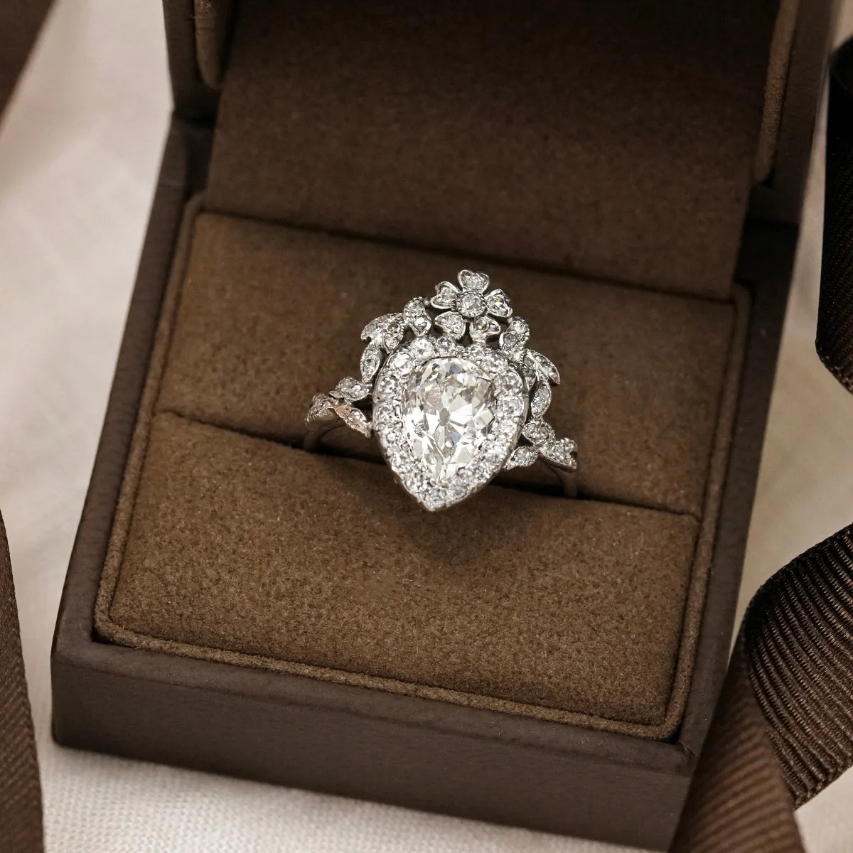 Early 20th Century 2.30ct Pear Cut Diamond Cluster Ring | Pre-Loved | Platinum